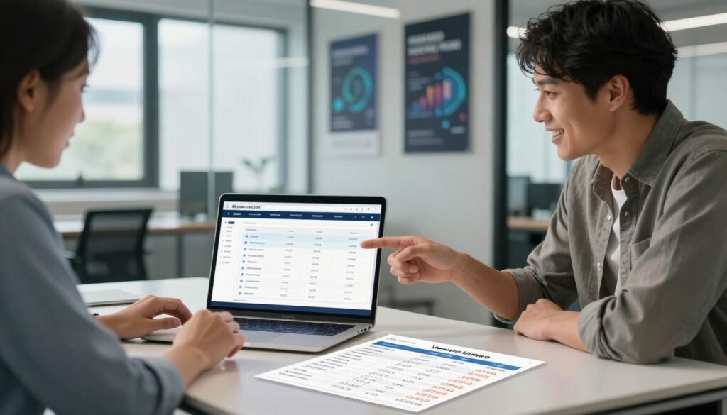 A professional and modern office setting, focusing on a sleek table with clear, organized pricing charts for managed hosting plans. In the foreground, a laptop displays a user-friendly interface showcasing various tiers of hosting services. To the left, a business professional in smart casual attire analyzes the data, while another enthusiastic colleague points at the screen, discussing insights. In the middle background, motivational tech-themed posters hang on a glass wall, and soft, natural light streams in through large windows, creating an inviting atmosphere. The scene captures a collaborative environment with a clean, polished aesthetic, emphasizing clarity and transparency in pricing. The mood is focused and productive, ideal for a discussion about managed hosting. A professional and modern office setting, focusing on a sleek table with clear, organized pricing charts for managed hosting plans. In the foreground, a laptop displays a user-friendly interface showcasing various tiers of hosting services. To the left, a business professional in smart casual attire analyzes the data, while another enthusiastic colleague points at the screen, discussing insights. In the middle background, motivational tech-themed posters hang on a glass wall, and soft, natural light streams in through large windows, creating an inviting atmosphere. The scene captures a collaborative environment with a clean, polished aesthetic, emphasizing clarity and transparency in pricing. The mood is focused and productive, ideal for a discussion about managed hosting.