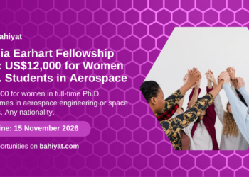 Amelia Earhart Fellowship 2027 from Zonta International: US$12,000 for women Ph.D. students in aerospace. Deadline 15 November 2026